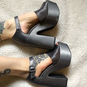 JC Grey Satin Disco Candice Platform Heels